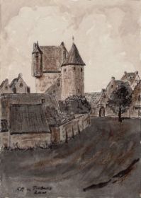 Gevangenpoort, naar een 17e-eeuwse tekening, gewassen pentekening.jpg